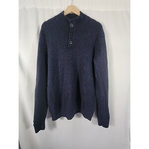 LLBean Lambswool Mock Neck Henley Pullover Sweater Grandpa Chunky Knit Mens‎ L